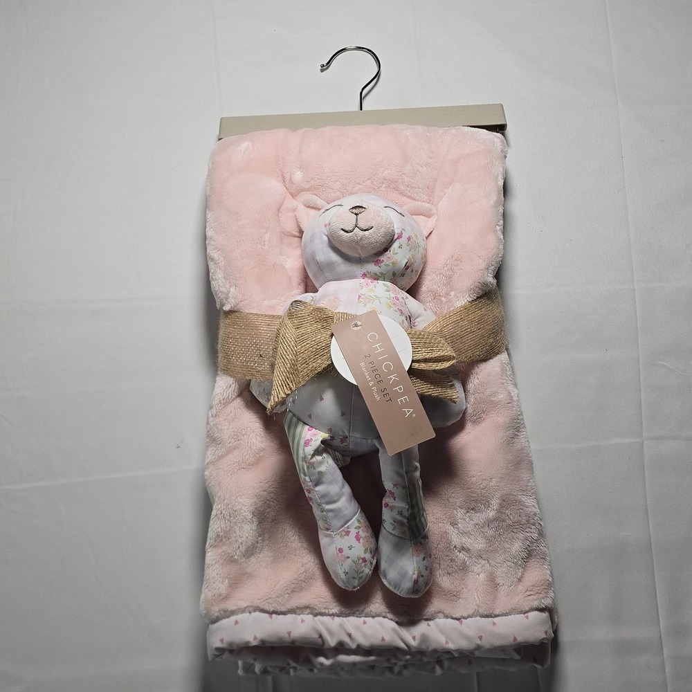 Chickpea 2 Piece Set Pink Baby Gift Blanket and Patchwork Plush Toy Nwt